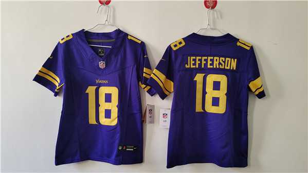 Women%27s Minnesota Vikings #18 Justin Jefferson Purple Color Rush F.U.S.E. Limited Football Stitched Jersey(Run Small)->women nfl jersey->Women Jersey